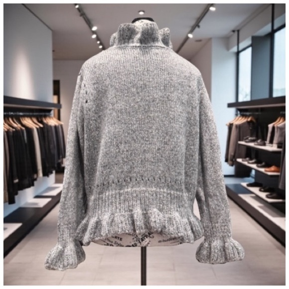 Chicwish Women's V-Neck Sweater with Ruffle Trim. Gray. Small - Picture 6 of 15